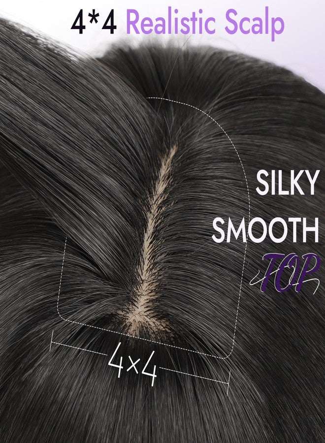 Eawwii Wig with Bangs for Women Black Straight Face-Framing Layers Hairstyle 4x4 Realistic Scalp Glueless Synthetic Wigs Medium Length for Everyday Use - Image 2